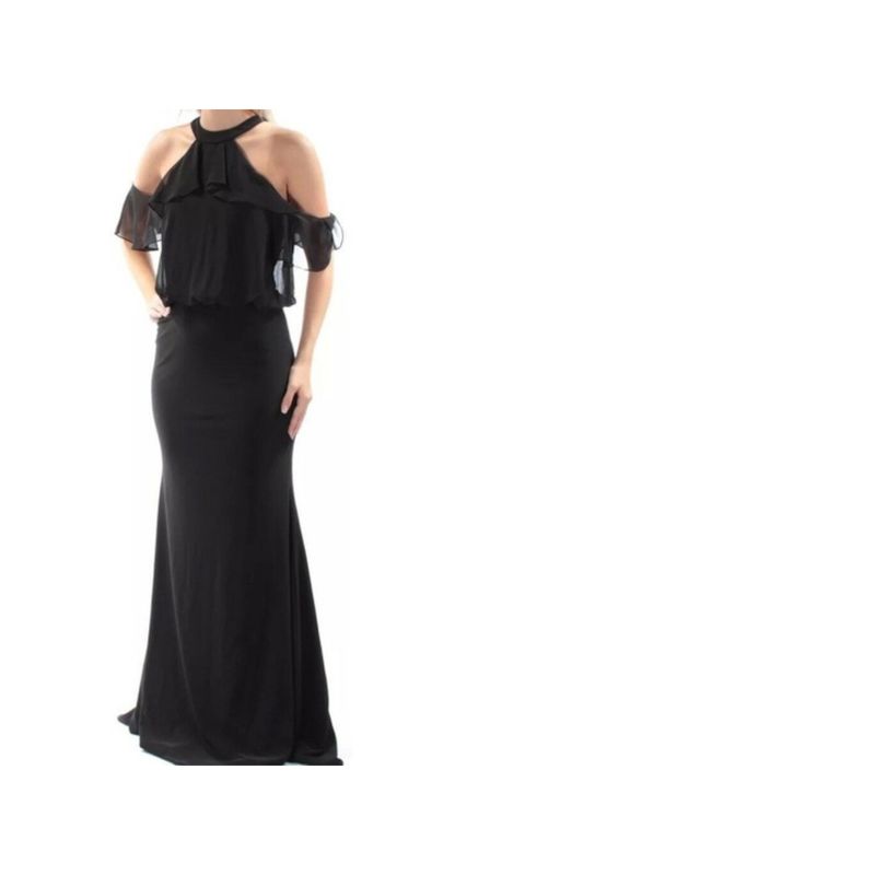 Betsy & Adam Womens Black Lined Short Sleeve Full-Length Evening Blouson Dress 2